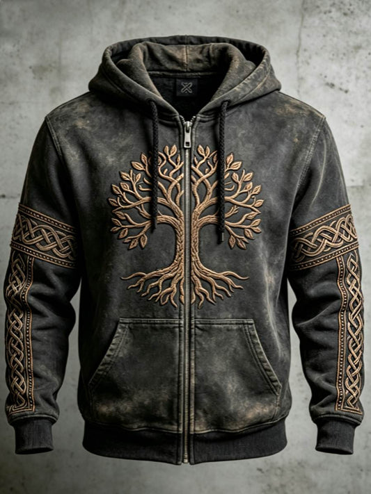 Mäns Retro Viking Valknut träd liv färgblock design konst zip-Up Hoodie