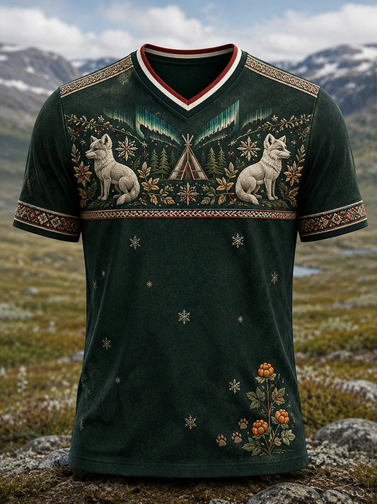 Kulturellt norsksamiskt konsttryck för män – T-shirt med V-ringning
