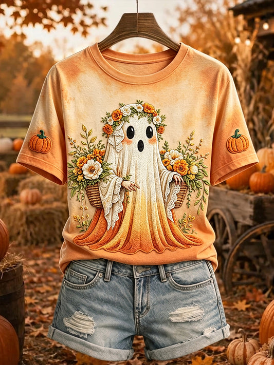 Kvinnors Botanical Ghost Fall Art Print Mysig kortärmad T-shirt