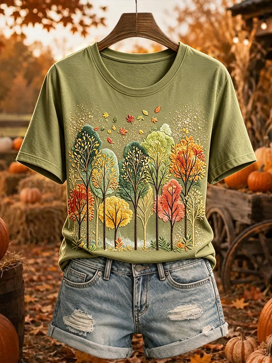 Damens Vintage Höstträd Skriv ut bekväm kortärmad T-shirt