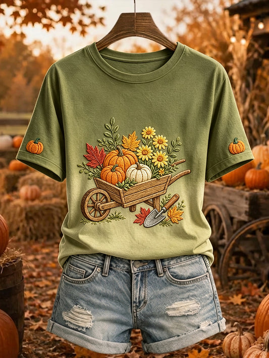 Damfall Pumpa Wheelbarg Skriv ut bekväm kortärmad T-shirt