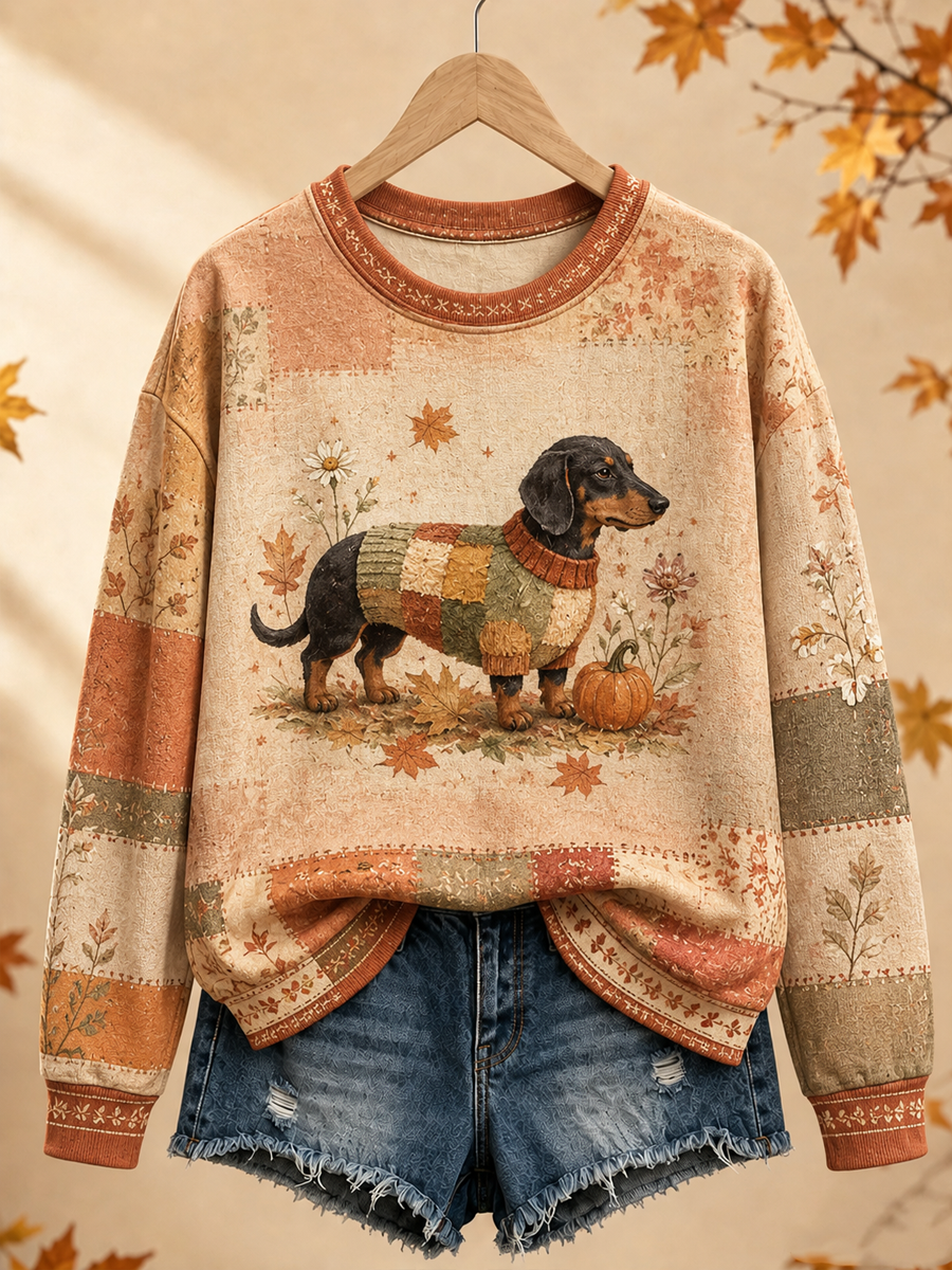Kvinnors höst patchwork Hund Regelbunden Sweatshirt