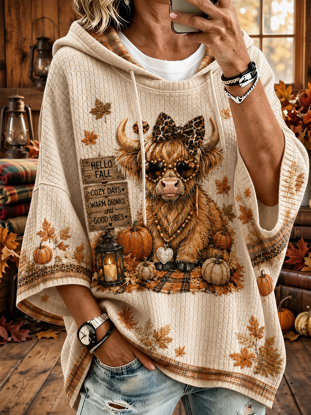 Kvinnors höst hösten grundläggande våffel Hoodie (Våffle Hoodie)