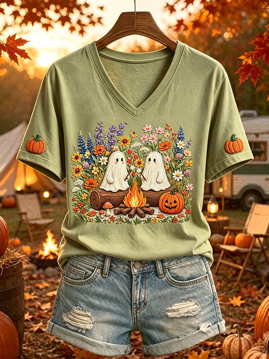 Kvinnors camping Wildflowers Spök Print T-shirt