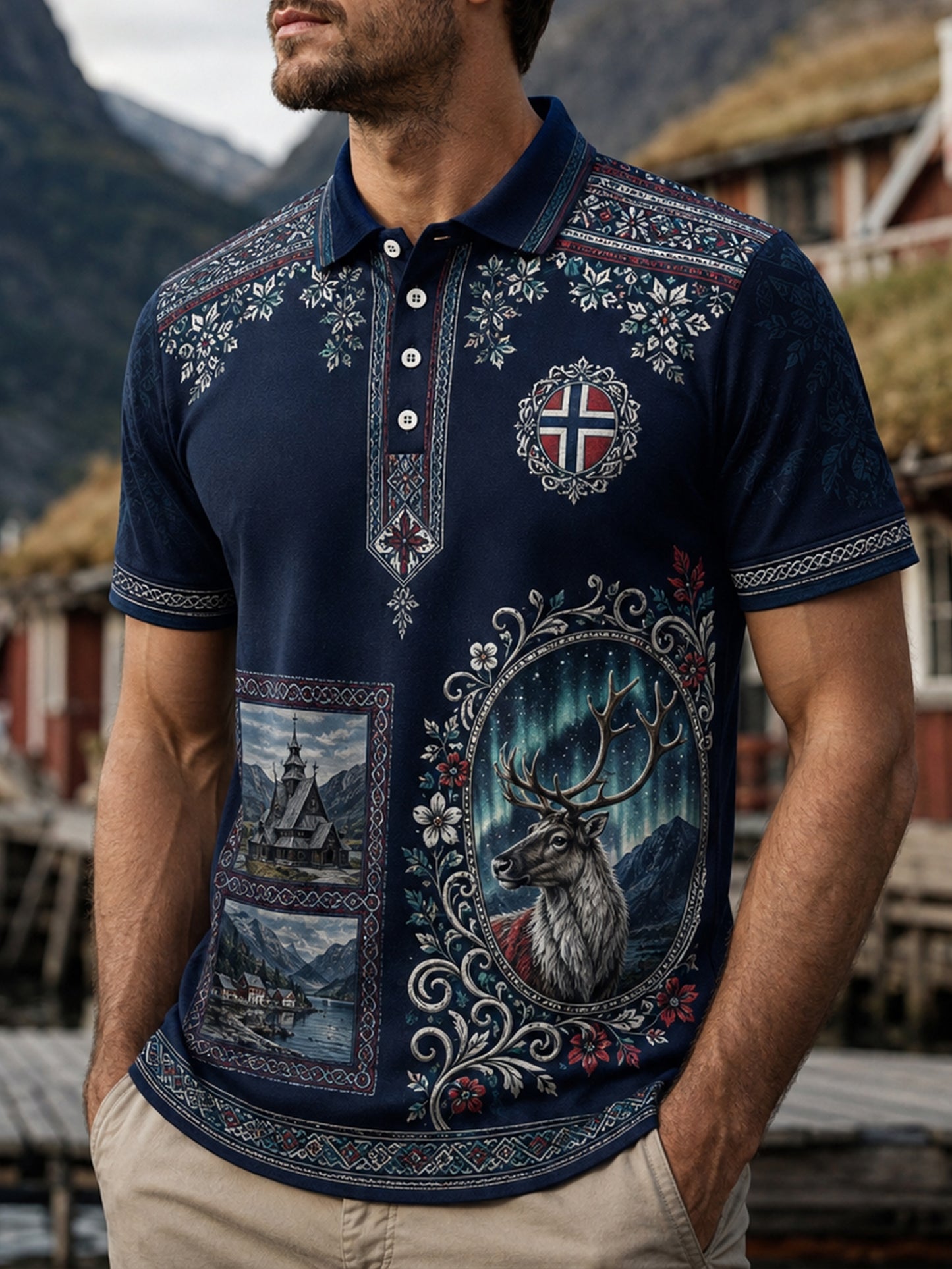 Mäns norska samiska kulturella element Konst Skriv ut Casual Polo.