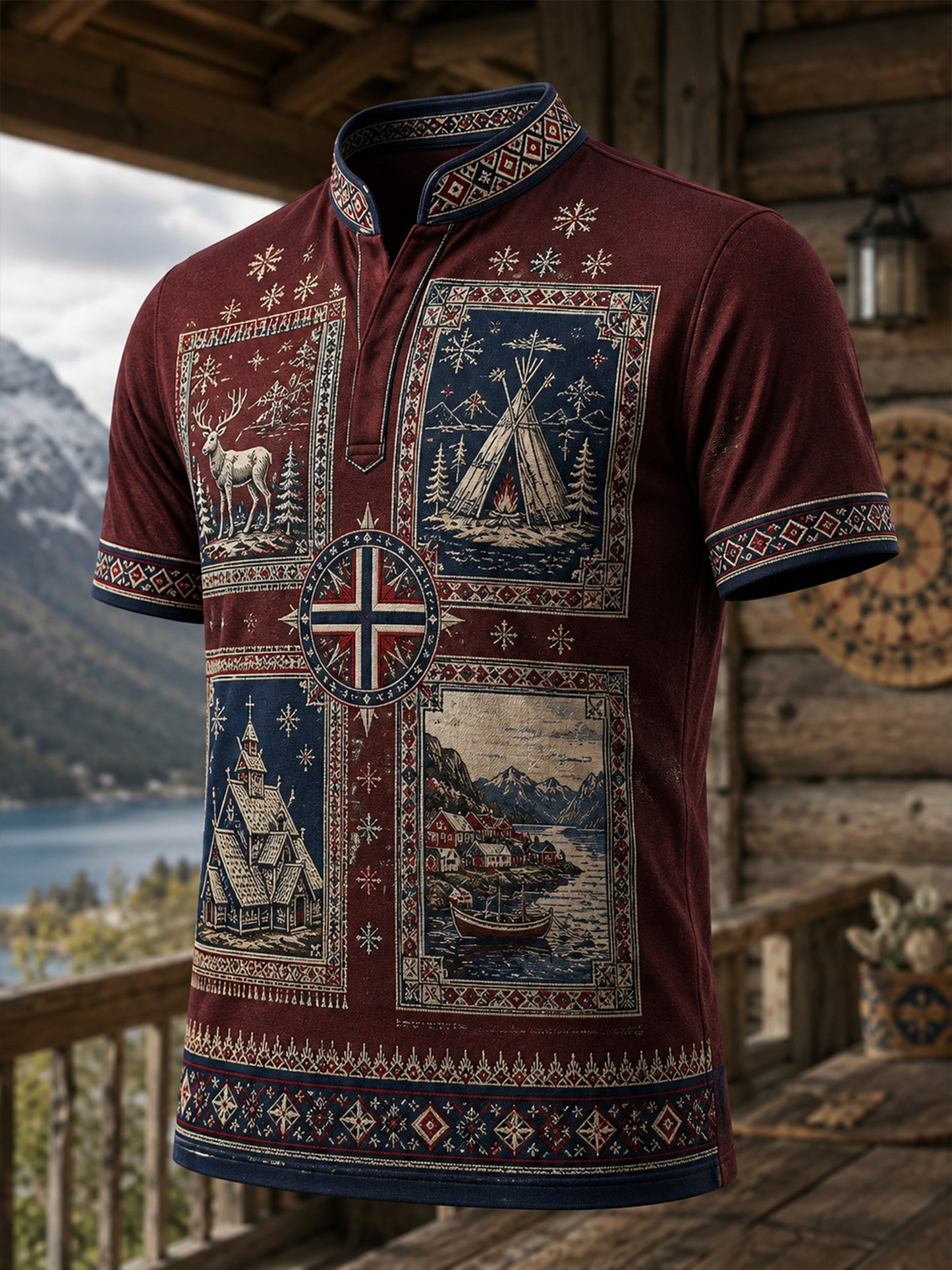 Kvinnlig konsttryck med norskt samiskt kulturellt inslag – avslappnad t-shirt