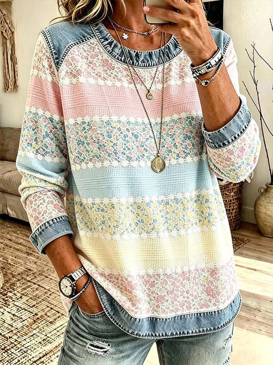 Kvinnors bröstcancer medvetenhet Denim Patchwork topp