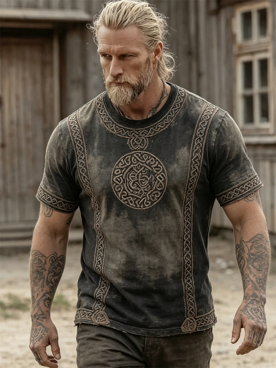 Mansvintage t-shirt med korta ärmarna och tryck av vikingarnas keltiska knut