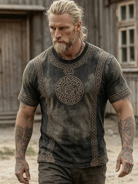 Mansvintage t-shirt med korta ärmarna och tryck av vikingarnas keltiska knut