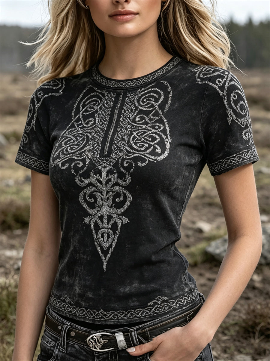 Damens Vintage Classy Viking Celtic Knop Skriv ut kortärmad T-shirt