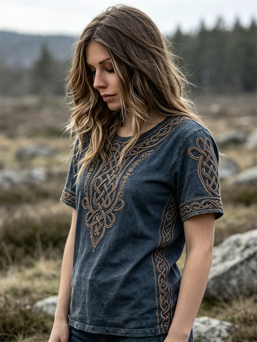 Damens Vintage Viking Celtic Knop Skriv ut kortärmad T-shirt