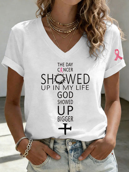 Kvinnors dagcancer dök upp i mitt liv Gud dök upp större kortärmad t-shirt
