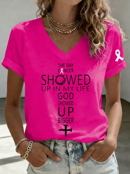 Kvinnors dagcancer dök upp i mitt liv Gud dök upp större kortärmad t-shirt