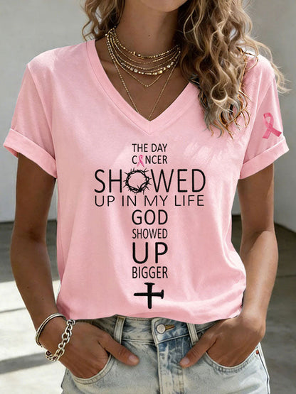 Kvinnors dagcancer dök upp i mitt liv Gud dök upp större kortärmad t-shirt