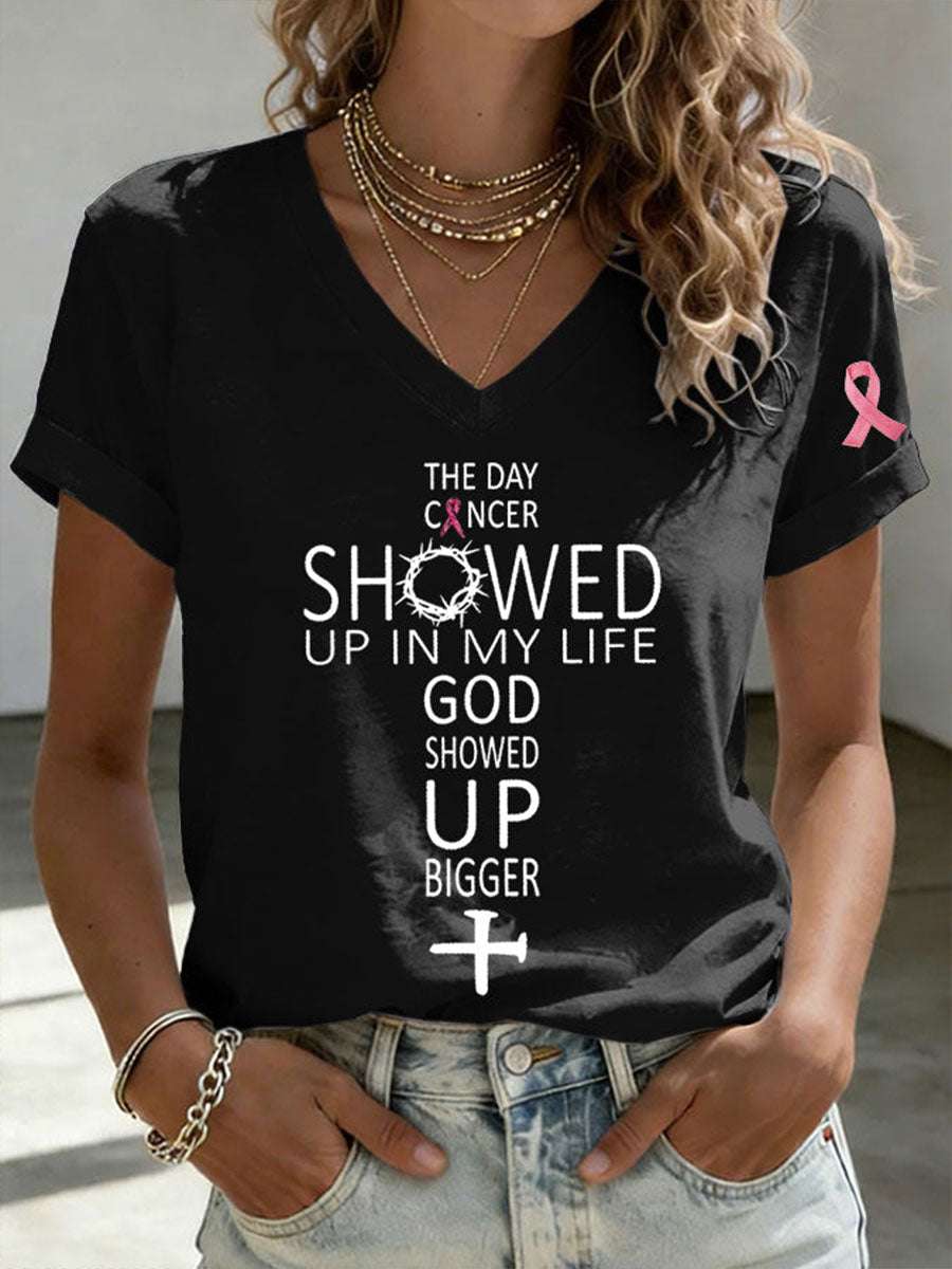 Kvinnors dagcancer dök upp i mitt liv Gud dök upp större kortärmad t-shirt