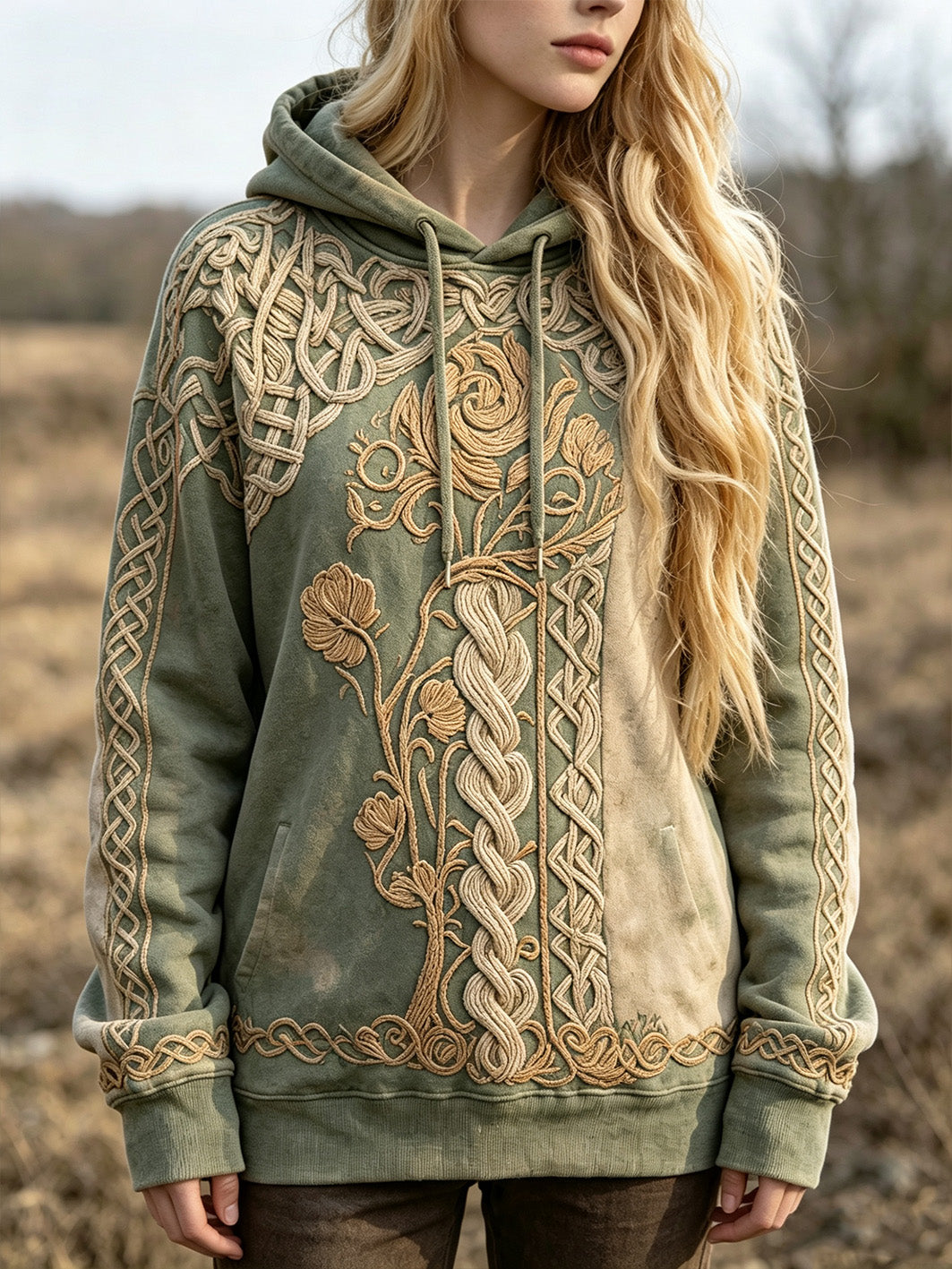 Kvinnor retro Viking Celtic knut mönster tryckt avslappnad hoodie tryckt