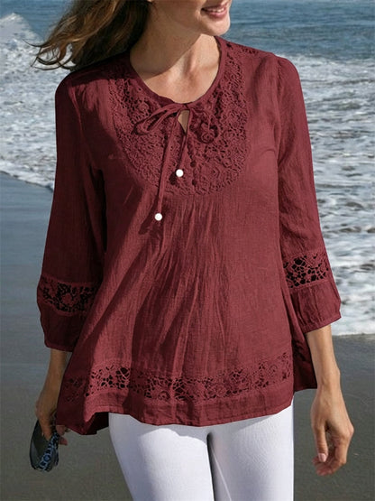 Kvinnor Boho spets Patchwork knutna Flowy linn tunik