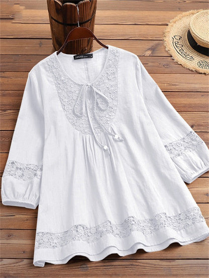 Kvinnor Boho spets Patchwork knutna Flowy linn tunik