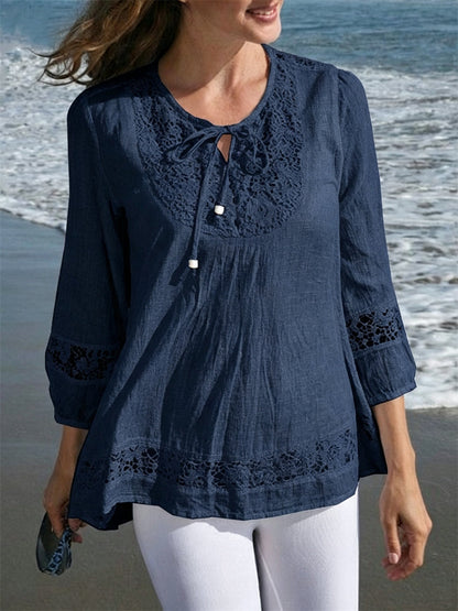 Kvinnor Boho spets Patchwork knutna Flowy linn tunik