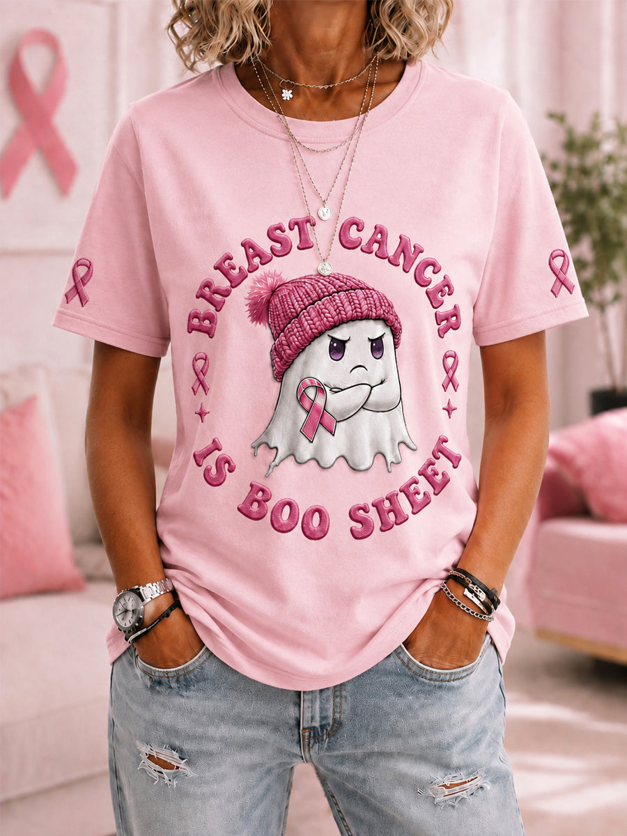 Kvinnors bröstcancer är Boo Sheet Halloween Rosa spöke Print Bröstcancer medvetenhet Support Tee