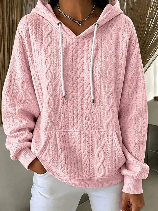 Kvinnors rosa Jacquard Casual Hoodie.