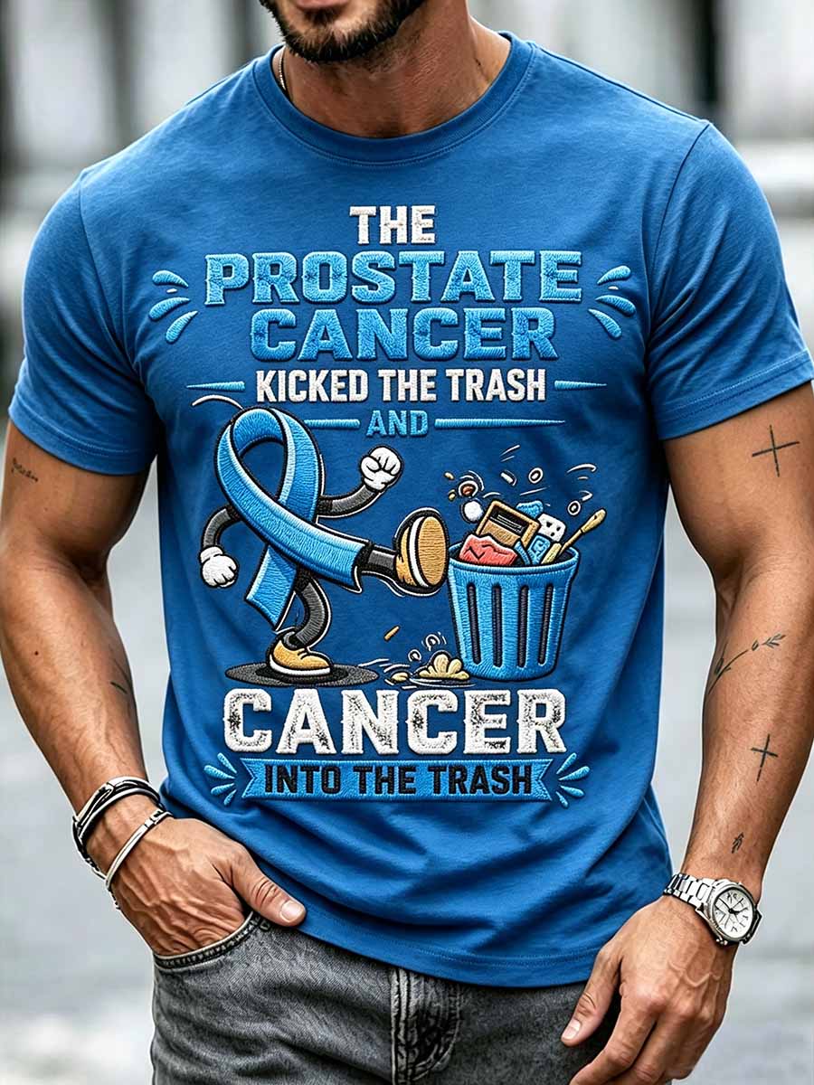 Rolig tryckt t-shirt för män med budskap om prostatacancer