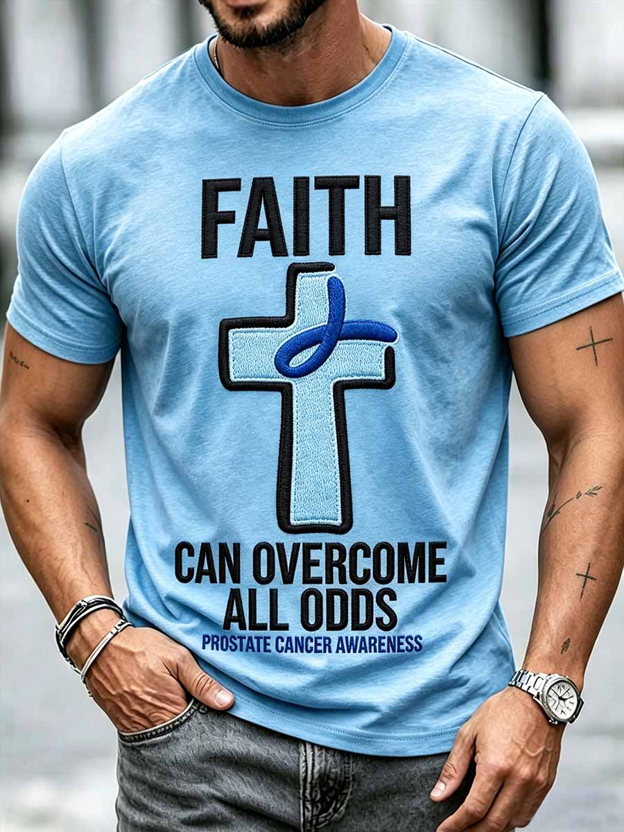 Rolig tryckt t-shirt för män med budskap om prostatacancer