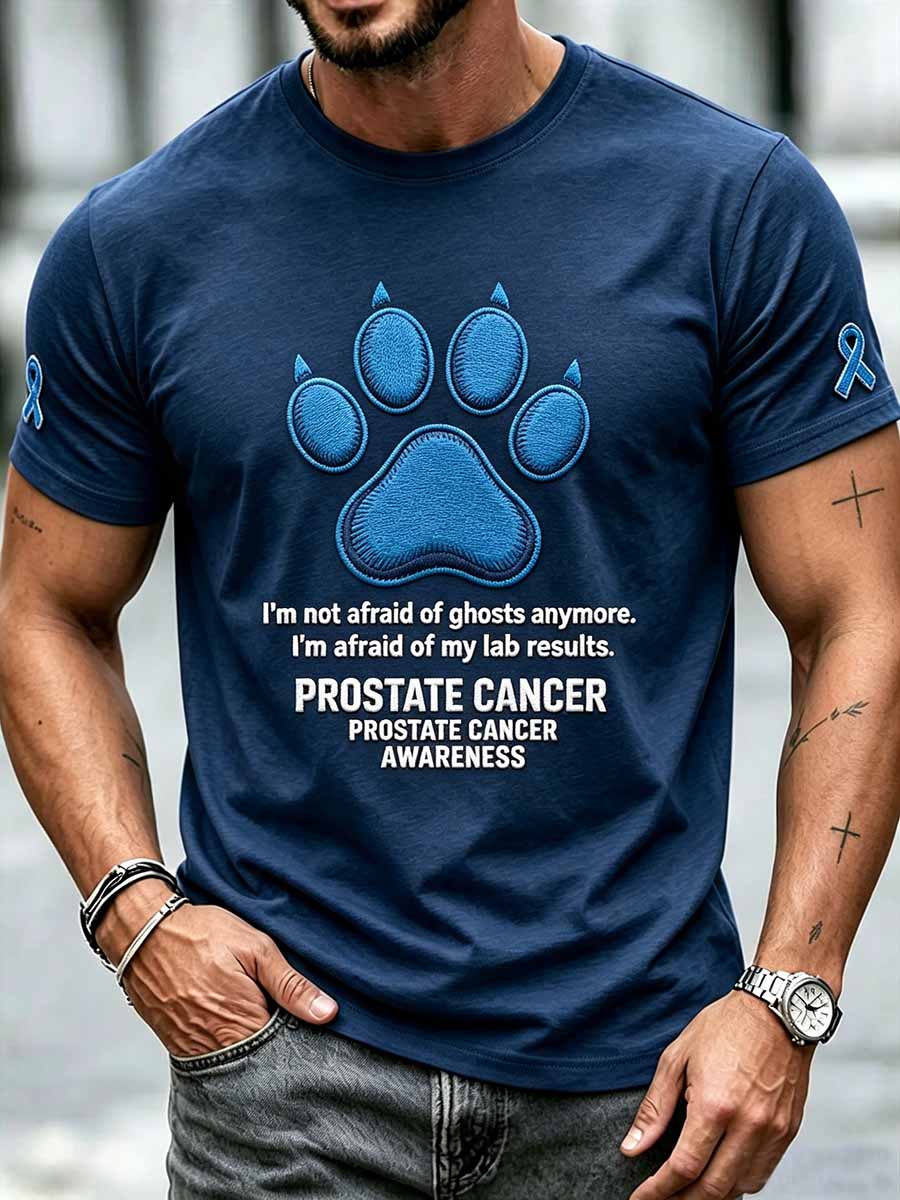 Rolig tryckt t-shirt för män med budskap om prostatacancer