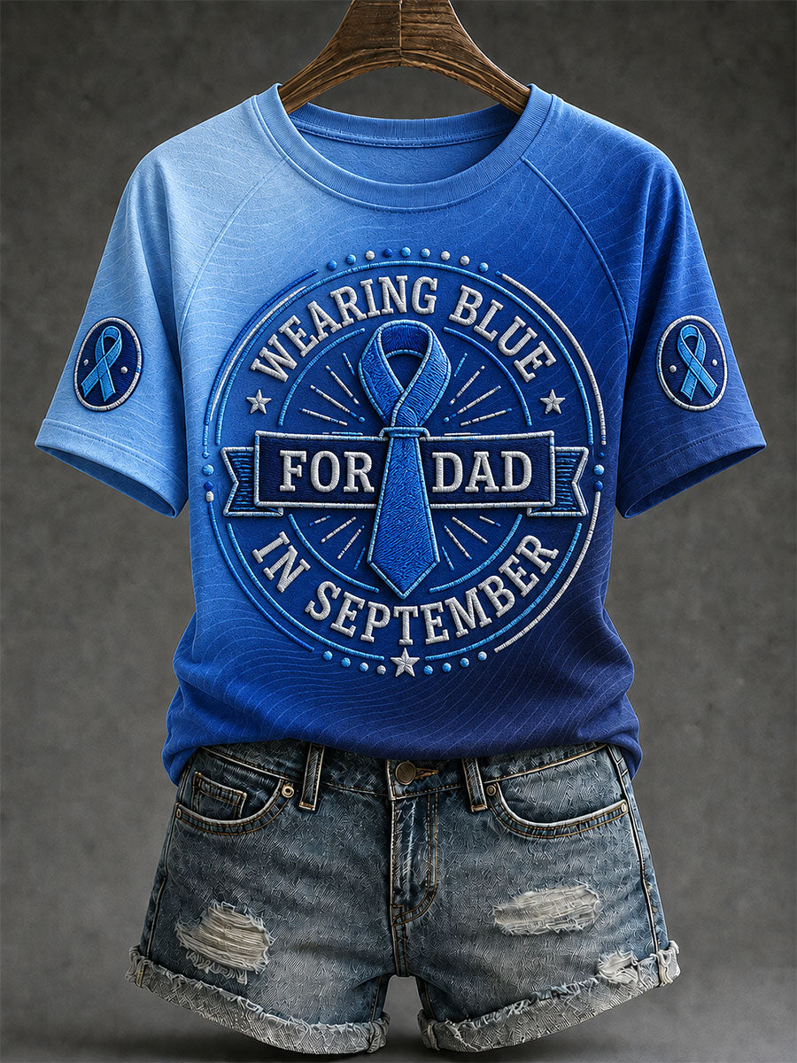 Kvinnliga T-shirts för prostatacancermedvetandet med texten ”I september bär vi blått för pappa”