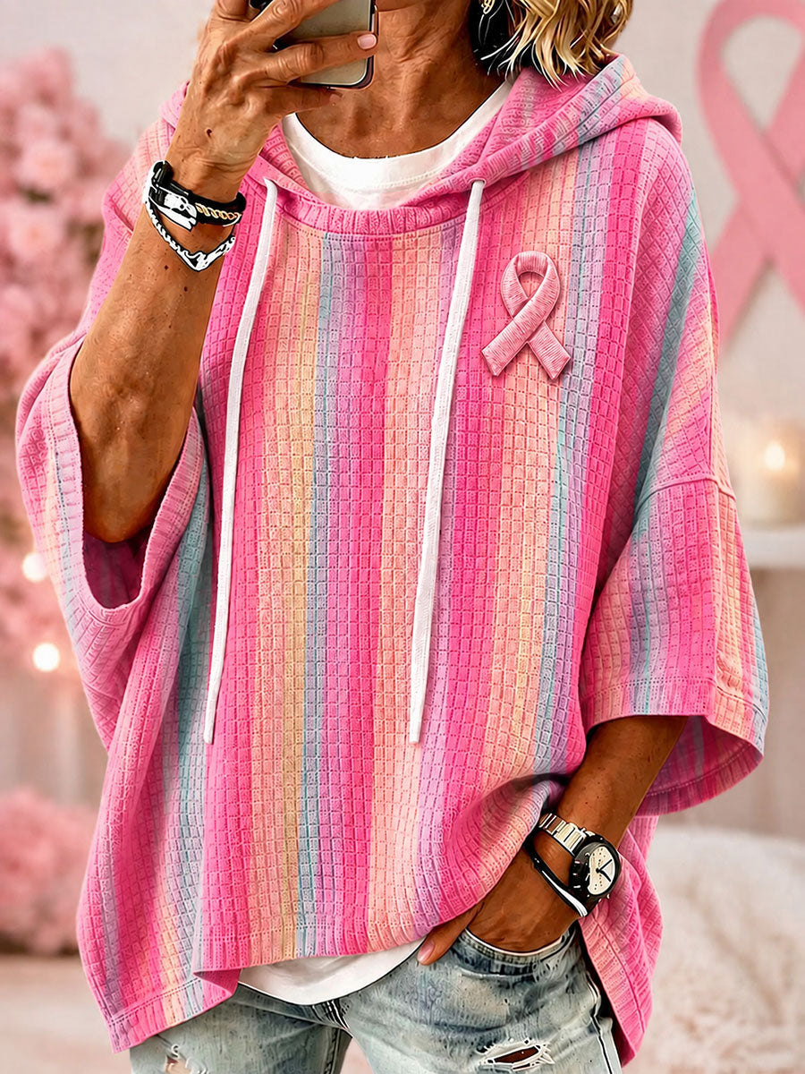 Kvinnors bröstcancer medvetenhet Rosa randiga Hoodies