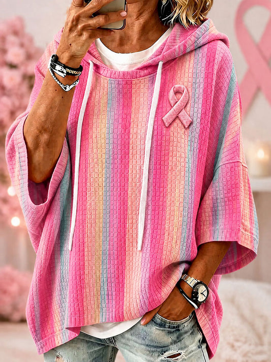 Kvinnors bröstcancer medvetenhet Rosa randiga Hoodies