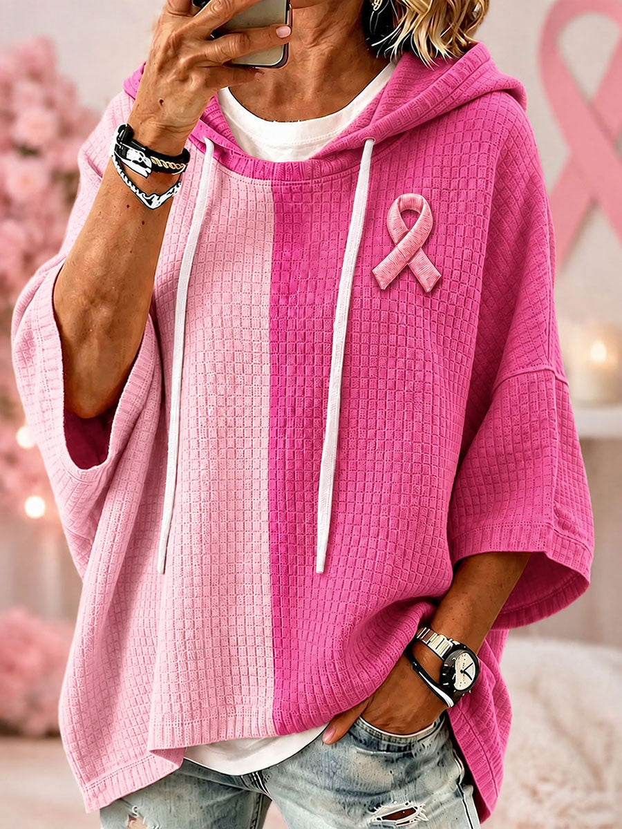 Kvinnors bröstcancer medvetenhet rosa färgblock Hoodies