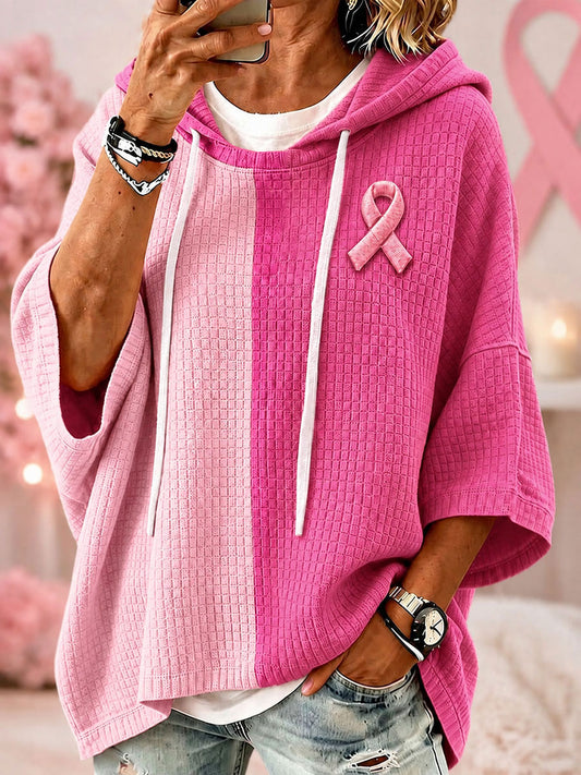 Kvinnors bröstcancer medvetenhet rosa färgblock Hoodies