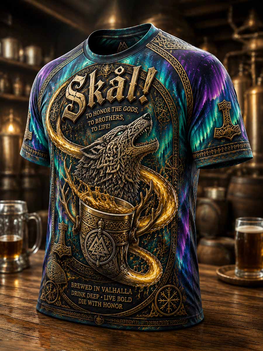 Vintage-vikingdricksskålstryggt t-shirt för herrar