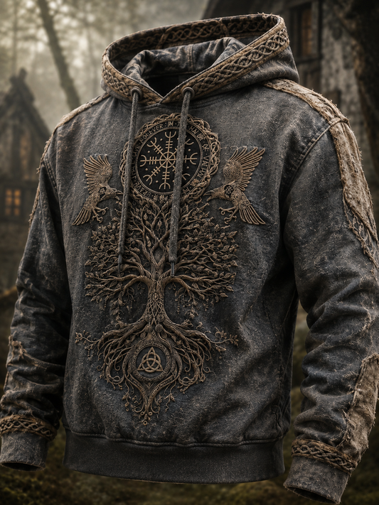 Herrens Retro Viking Valknut träd Liv överstorad Hoodie Liv