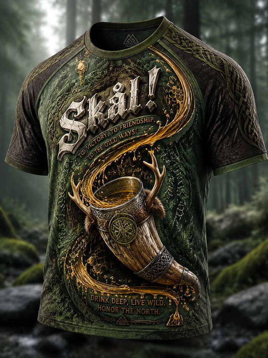 Mäns Vintage Viking dricka fest tryckt T-shirt