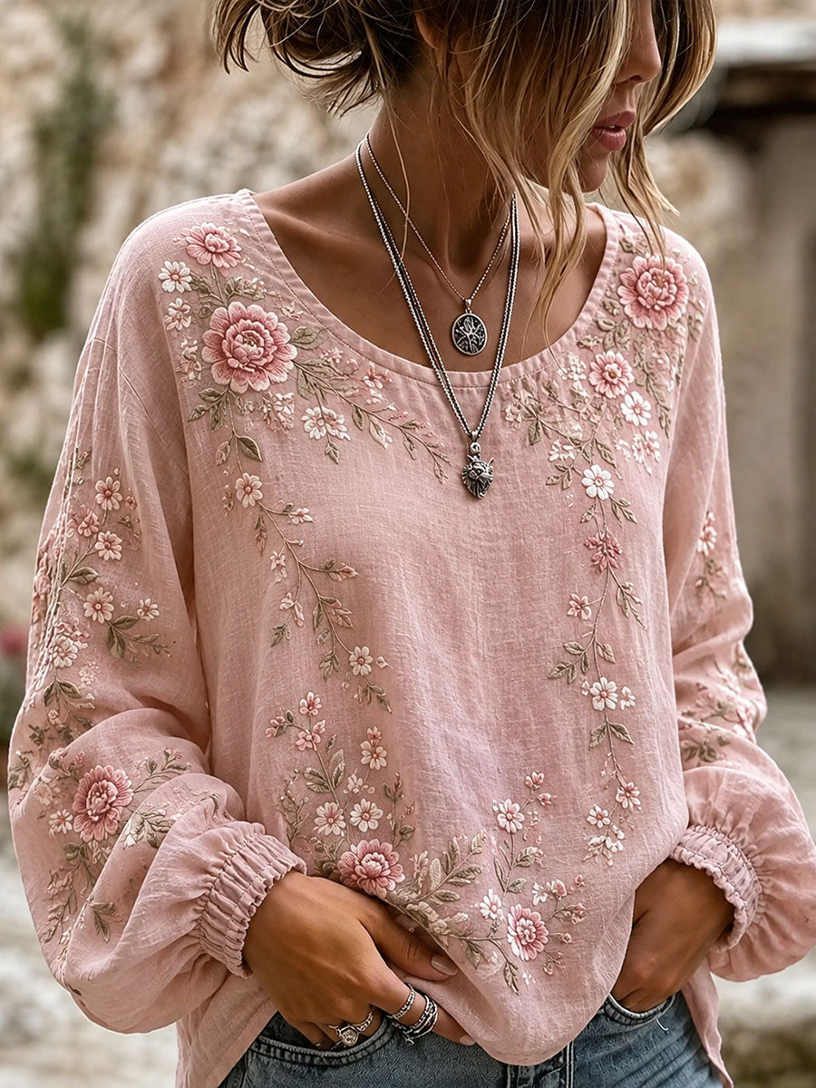 Kvinnors bomull-Linen Floral tröj