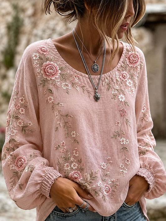 Kvinnors bomull-Linen Floral tröj