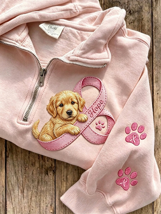 Kvinnors hopp rosa band Golden Retriever & tassar Prints Zip Up Sweatshirt