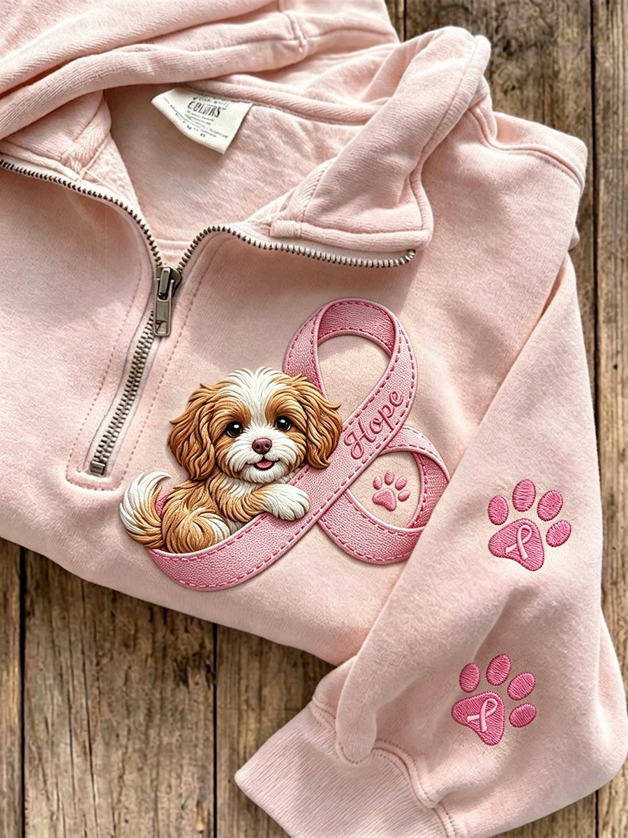 Kvinnors hopp rosa band hund & tass Prints Zip Up Sweatshirt