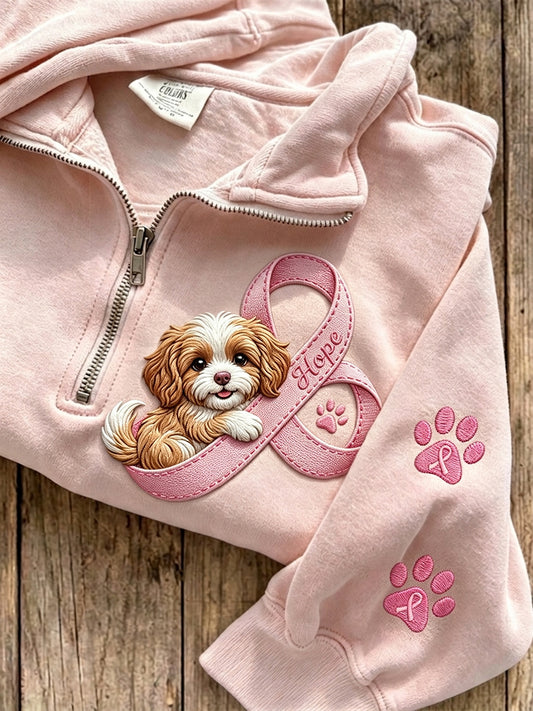 Kvinnors hopp rosa band hund & tass Prints Zip Up Sweatshirt