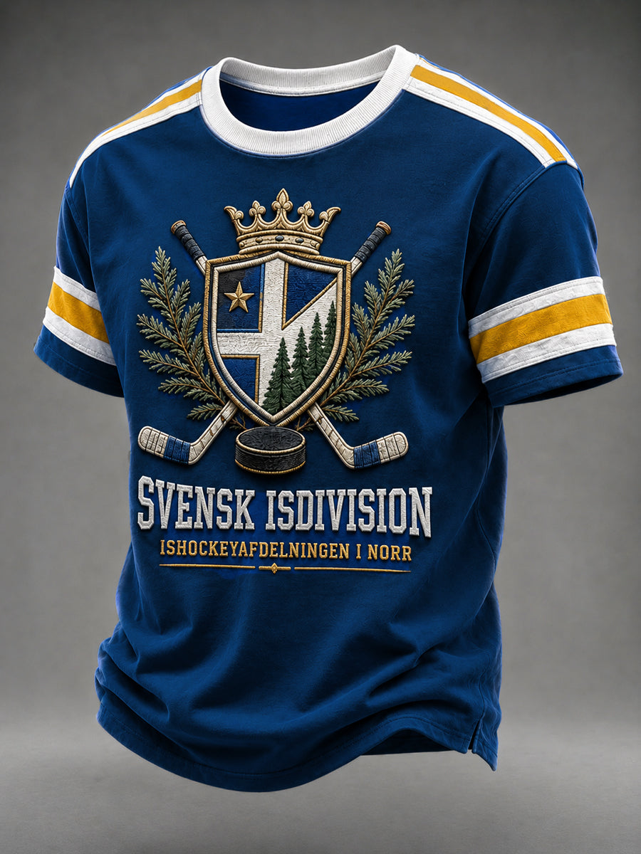 Retro svensk ishockeyavslappnad t-shirt