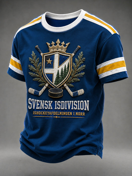 Retro svensk ishockeyavslappnad t-shirt