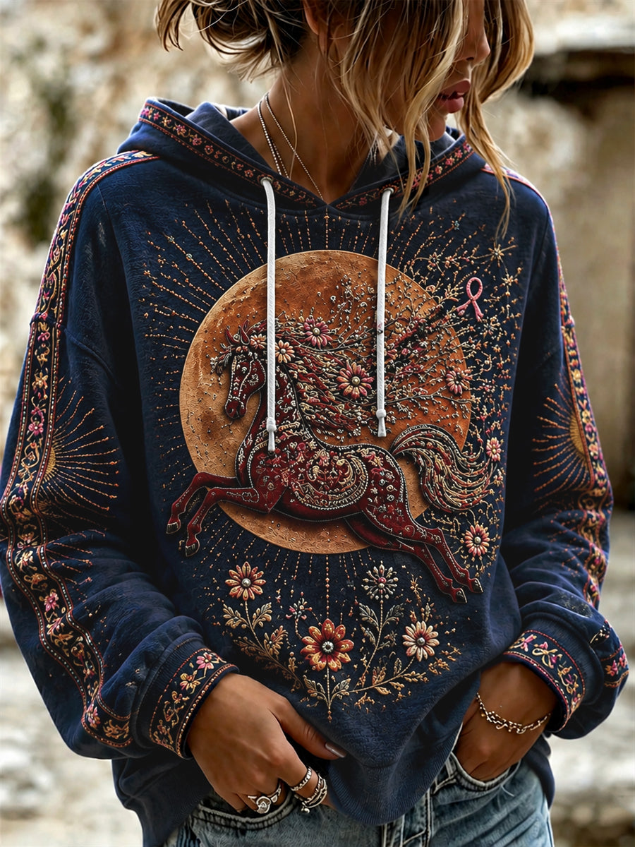 Halloween-hoodie för kvinnor med dalahäst – cancermedvetenhet