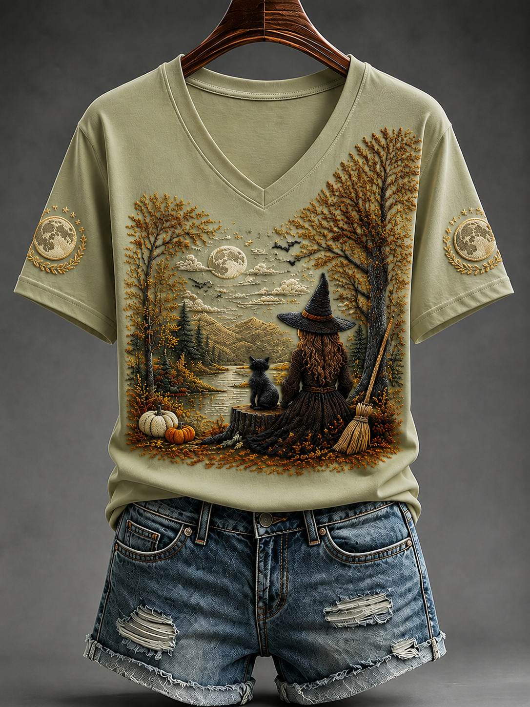 Halloween-t-shirt för kvinnor med korta ärmarna för hösten