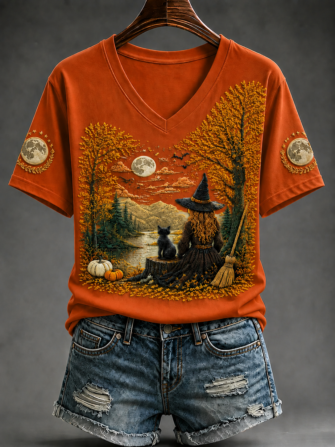 Halloween-t-shirt för kvinnor med korta ärmarna för hösten
