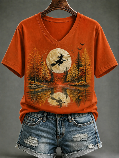 Halloween-t-shirt för kvinnor med korta ärmarna för hösten