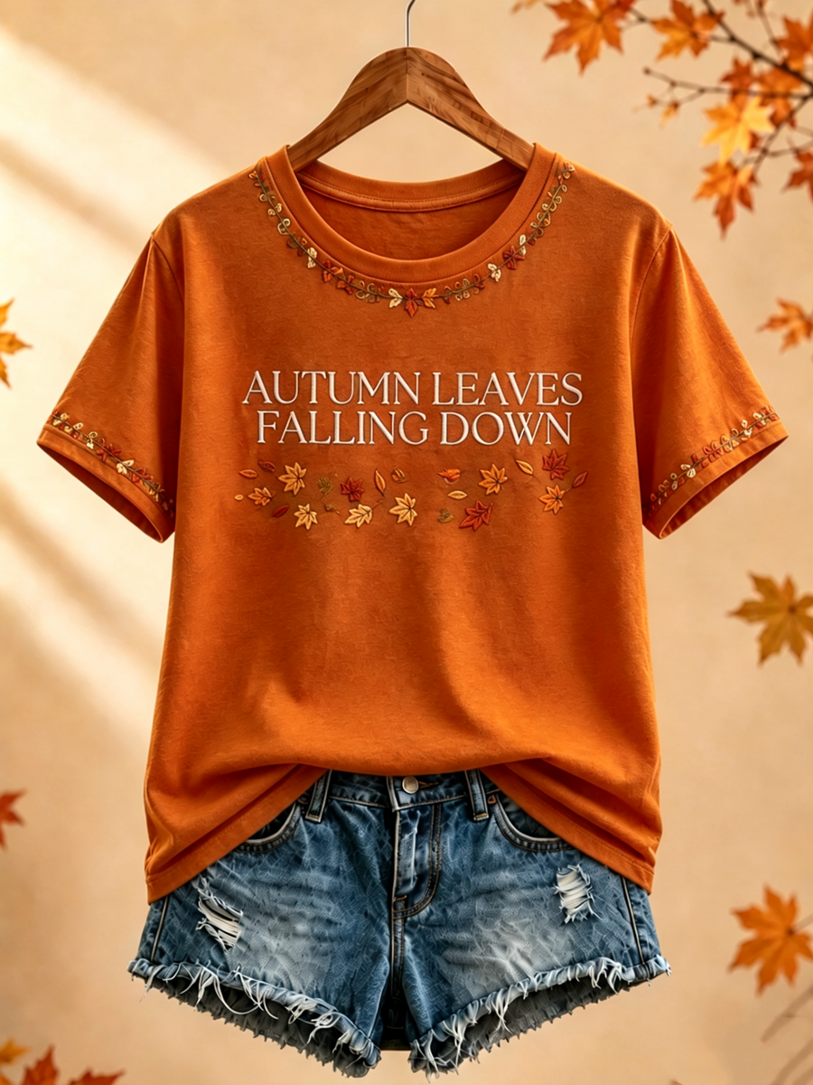 Dammusikmönstrad kortärmad t-shirt för hösten