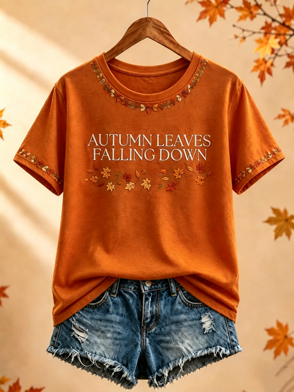 Dammusikmönstrad kortärmad t-shirt för hösten
