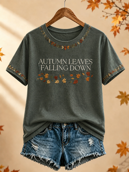 Dammusikmönstrad kortärmad t-shirt för hösten